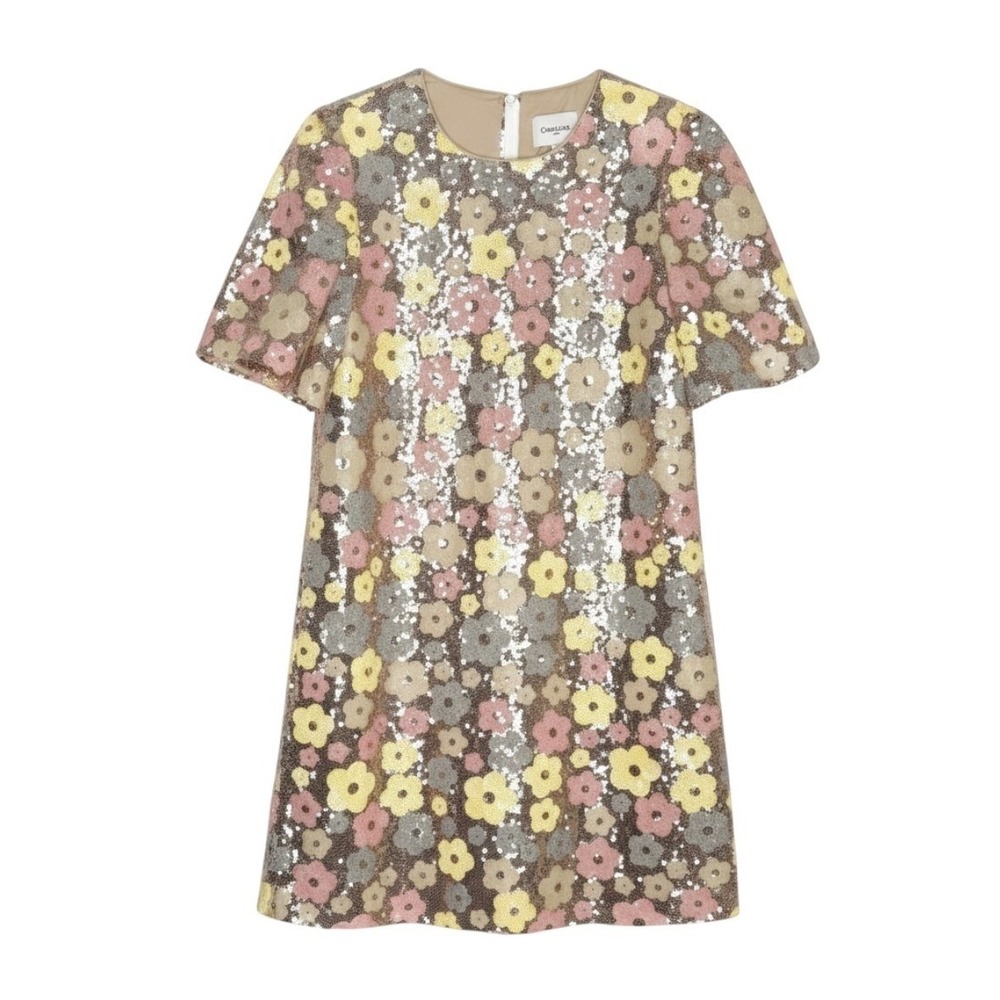 Choklate Paris Sequin Floral Puff Sleeve Shift Dress Small